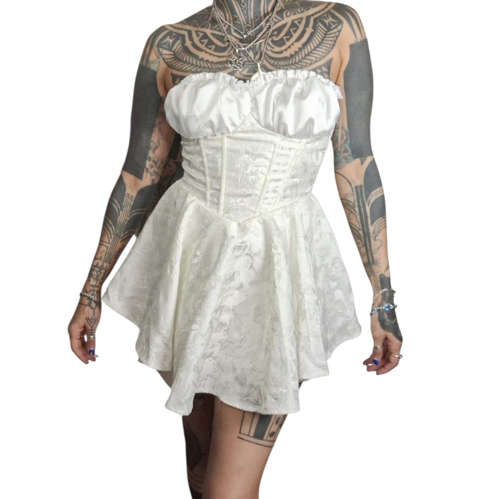 NEW Mermaid Way Milkmaid Strapless Mini Dress Womens Small Medium White Floral